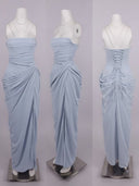 Sky Blue Strapless Draped Maxi Dress