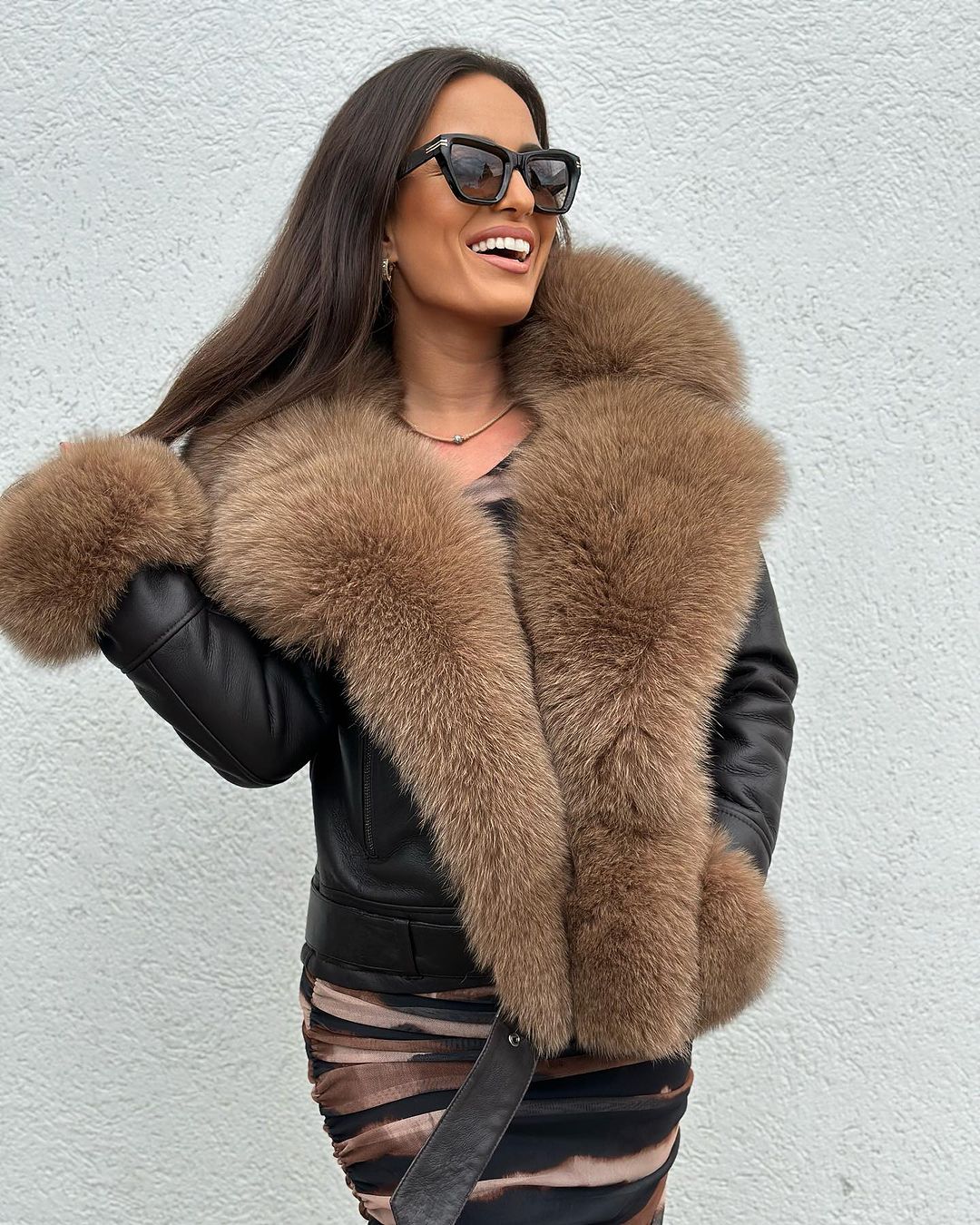 Ramona Fox Fur Genuine Leather Jacket