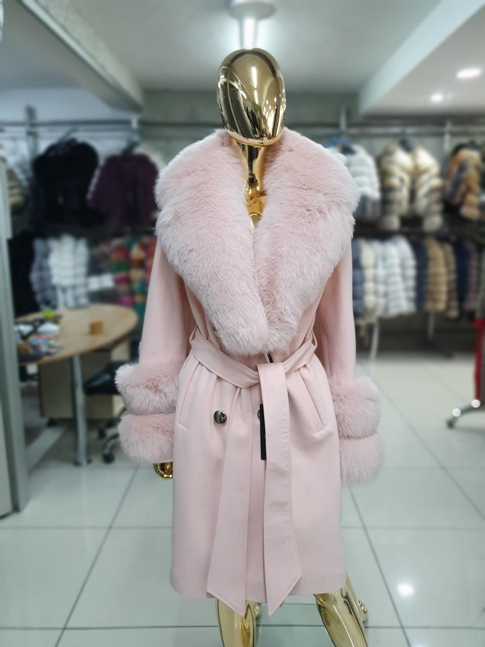 Fox Fur Cashmere Coat in light pink