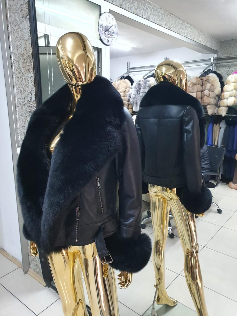 Fox Fur Genuine Leather Jacket in black