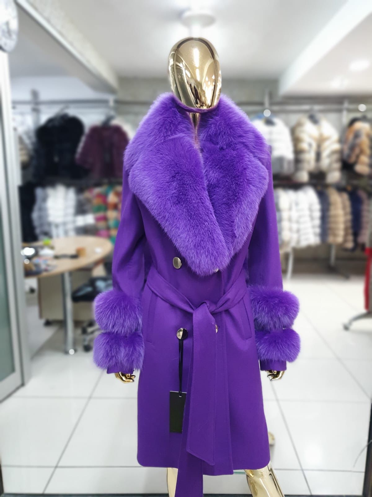 Fox Fur Cashmere Coat in light pink