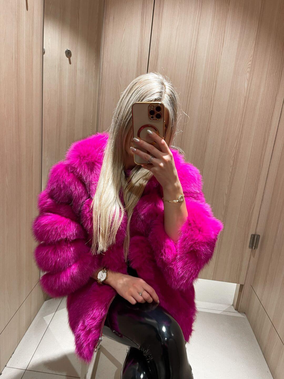 Pinky Promise Fox Fur Genuine Leather Jacket