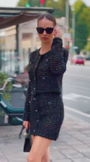Shimmery Tweed Two Pieces Skirt Set in Black